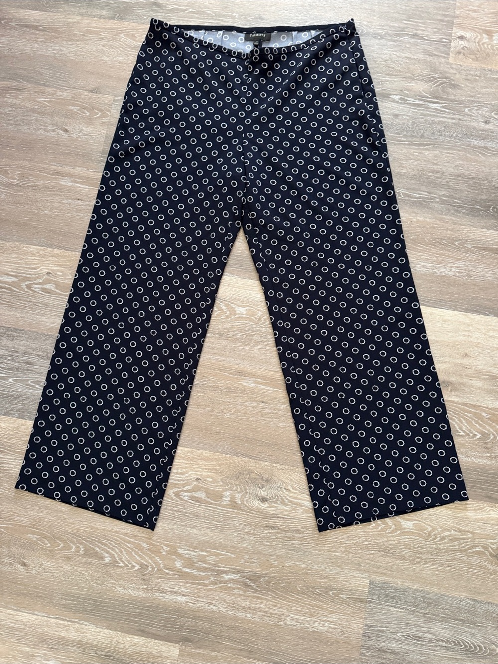 Talbots Black Stretch Pants with White Ring Print size 14. never worn